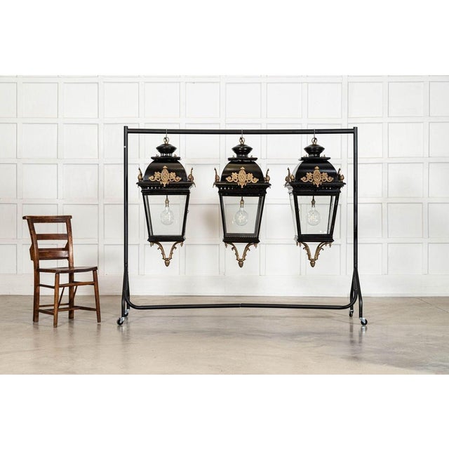 Large French Victorian Style Bronze & Iron Lantern For Sale - Image 3 of 17