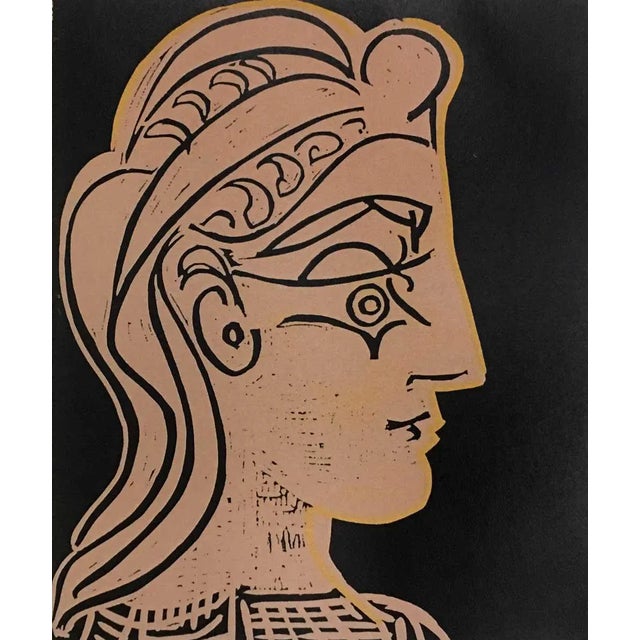 1950s Pablo Picasso "Tête De Femme (De Profil)" Color Linocut Linogravure, 1959/1962, Custom Framed For Sale - Image 5 of 7