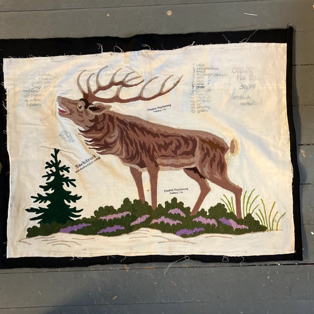 1930s 1930’s Vintage Folk Art German Punch Needlework Stag /Deer Picture on Black Velvet For Sale - Image 5 of 10