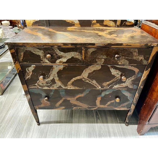 Late 20th Century Industrial Style Handpainted Metal Dresser With Cheval Mirror For Sale - Image 5 of 7