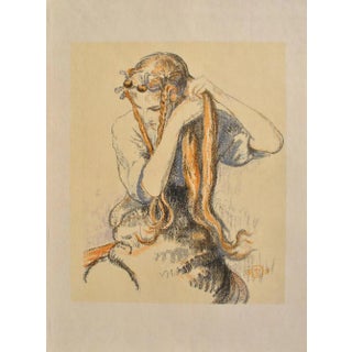 Walter Sauer, Young Girl with Braids, Signed Engraving For Sale