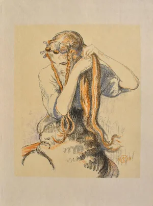 Walter Sauer, Young Girl with Braids, Signed Engraving