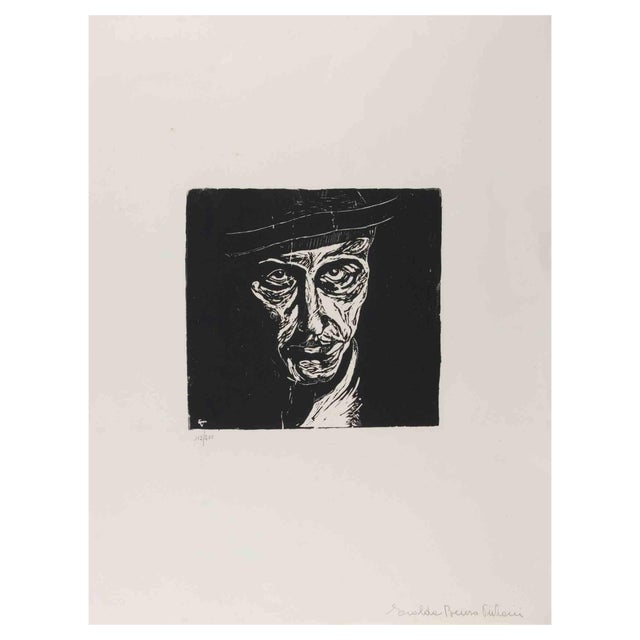 After Giuseppe Viviani, Self Portrait, Woodcut, 1960s For Sale