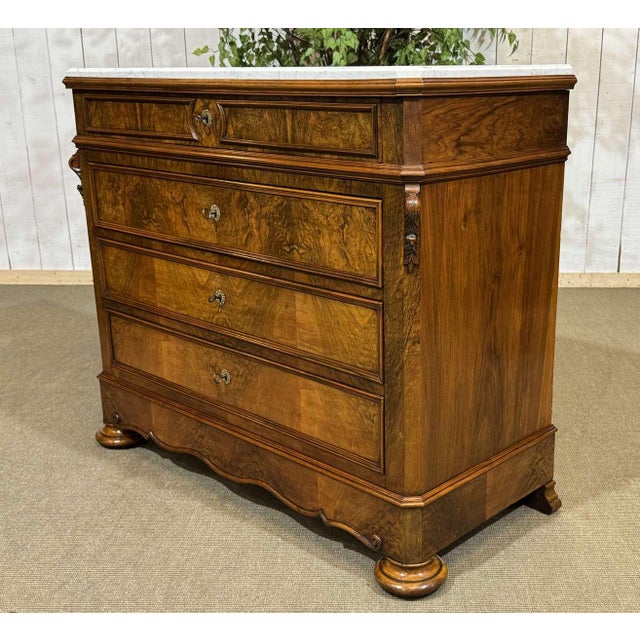 Napoleon III Commode in Walnut, Fir and White Marble, 19th Century For Sale - Image 15 of 18