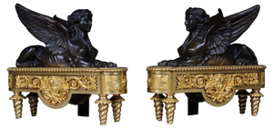 19th Century Empire Brass Sphinx Chimneys, 1860s, Set of 2