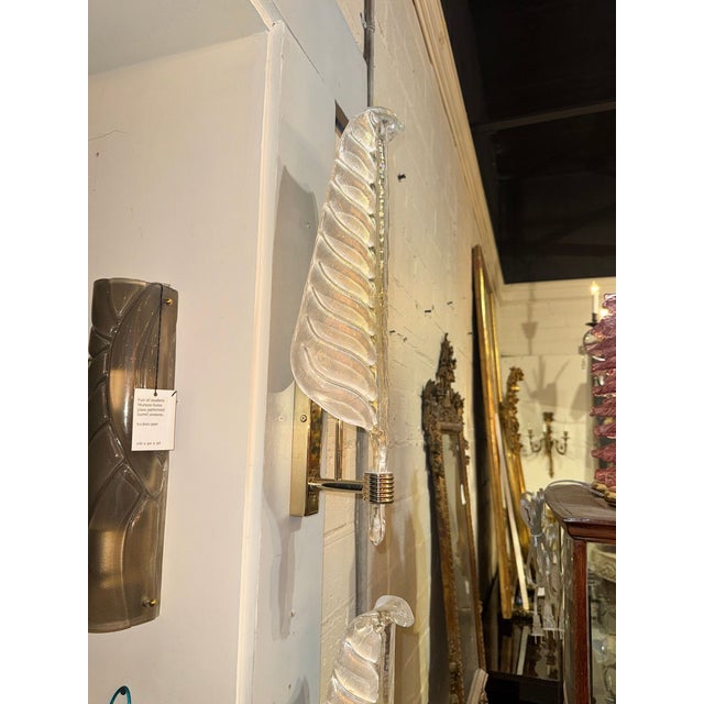 Modern Murano Glass Leaf Form Sconces - Pair For Sale - Image 4 of 5