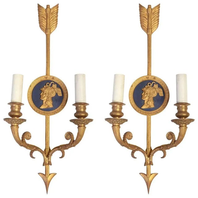 Bronze Two-Light Neoclassical Wall Sconces, Set of 2 For Sale - Image 3 of 9