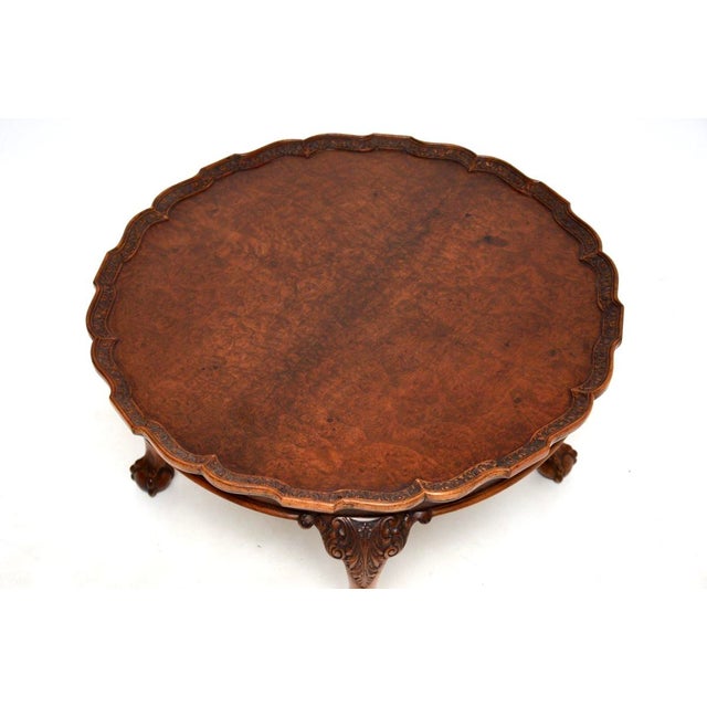 Antique Burr Walnut Pie Crust Coffee Table, 1920s For Sale - Image 4 of 7
