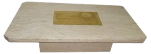 Etched Brass Travertine Coffee Table by Georges Matthias, 1970s