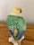 Chinese export hand-painted yellow green parakeet budgie porcelain figurine, perched on a twisting white stump. I ship...