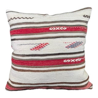Turkish Hemp Pillow Cushion Natural Beige Red Pillow Cushion Cover 24"x24" For Sale