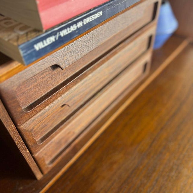 Brown Vintage Danish Teak Bookcase with Pull-Out Desk, 1960s For Sale - Image 8 of 12