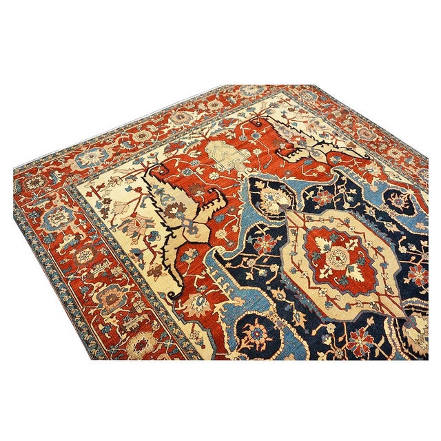 Ivory Persian Serapi Recreation Wool 8x11 Rust, Ivory, & Blue Handmade Area Rug #1141242 For Sale - Image 8 of 12