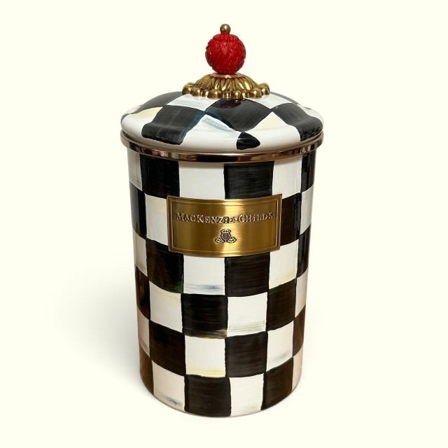 2010s 3 New MacKenzie Childs Courtly Check Large Enamel Metal Canisters For Sale - Image 5 of 8