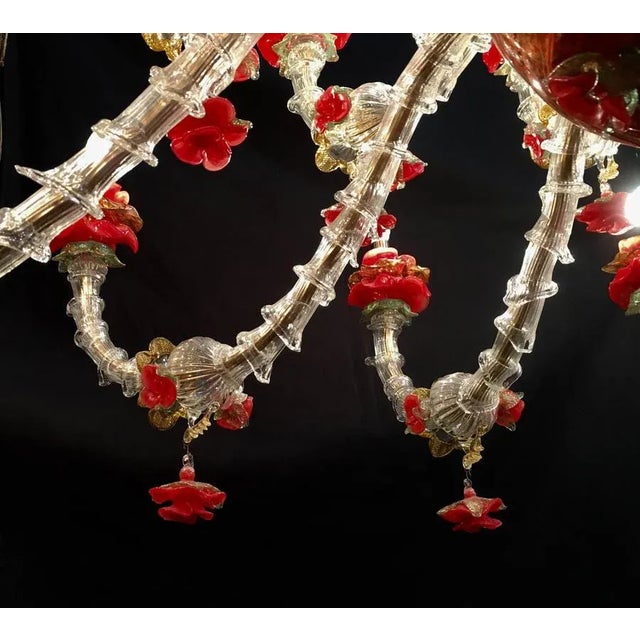 Gold Red and Gold Murano Glass Chandelier, 1980s For Sale - Image 8 of 15