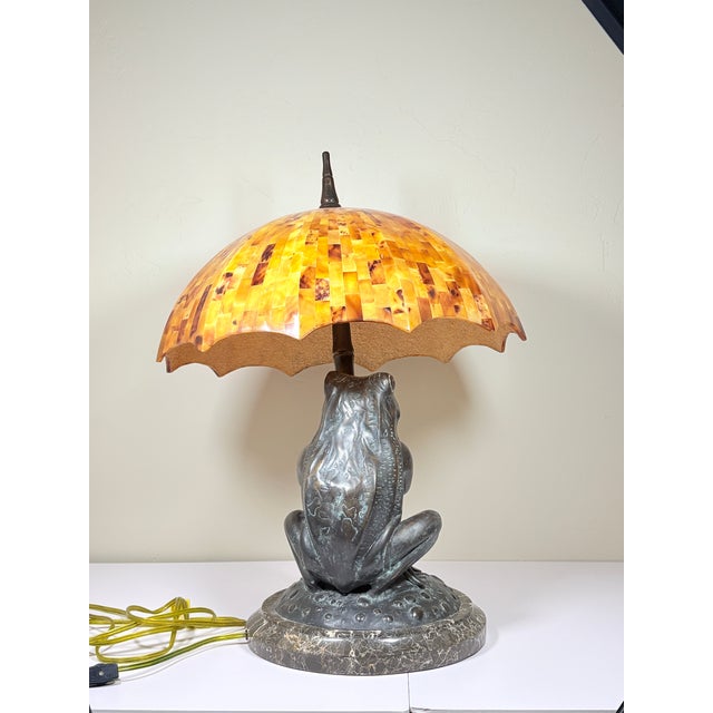 Maitland - Smith Late 20th Century Maitland-Smith Figural Frog Umbrella Lamp-Stone Based-Mosaic Shade-Sculptural Lighting For Sale - Image 4 of 11