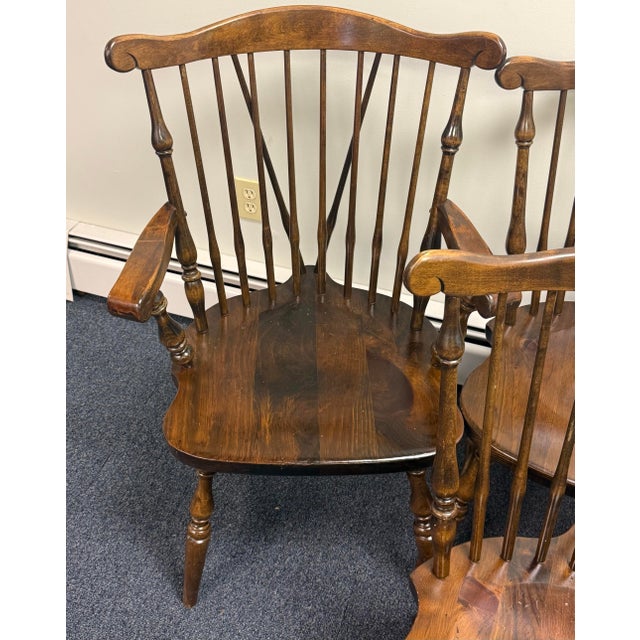 Ethan Allen Vintage Ethan Allen Antiqued Pine Old Tavern Duxbury Chairs - Set of 4 For Sale - Image 4 of 12