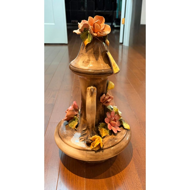 Capodimonte Vintage Capodimonte Italian Porcelain Lidded Urn Vase With Hand-Applied Roses - Made in Italy For Sale - Image 4 of 9