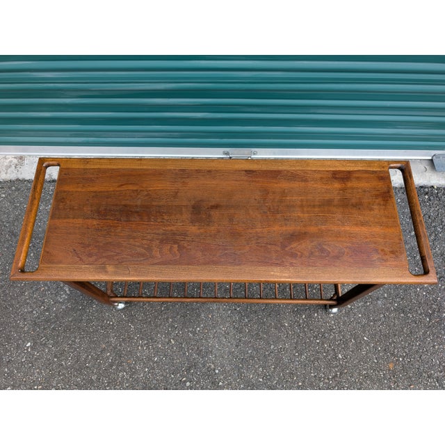 Mid Century Modern Wood Bar Cart Rolling Serving Trolley For Sale In Seattle - Image 6 of 14