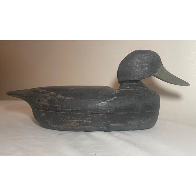 Vintage 69 Tuckerton Carved Wood Folk Art Hollow Body Black Duck Decoy Sculpture For Sale In New York - Image 6 of 12