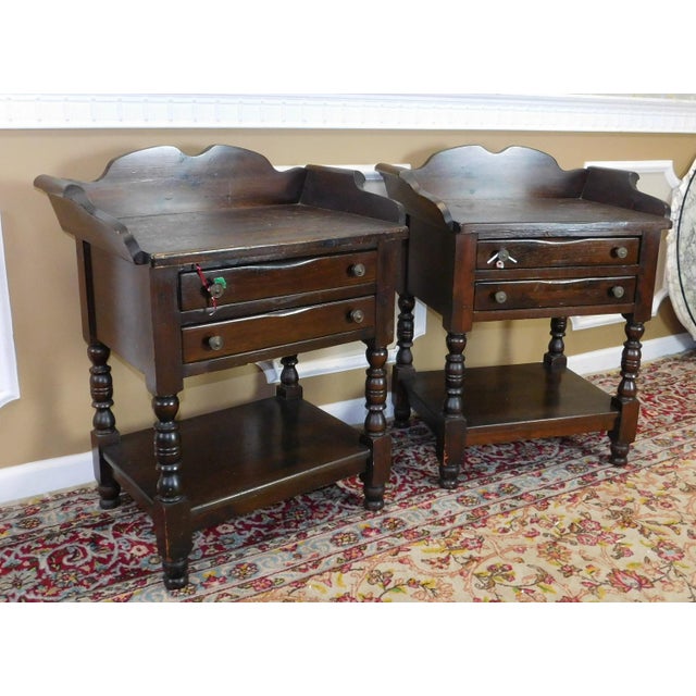 Pair Dark Bennington Pine Washstand Style Colonial Side End Tables 1970s Chairish