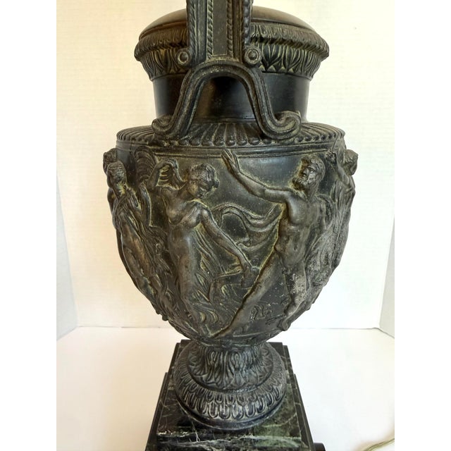 Vintage Neoclassical Urn Lamp Inspired by the Townley Vase With Green Marble Base For Sale - Image 10 of 13