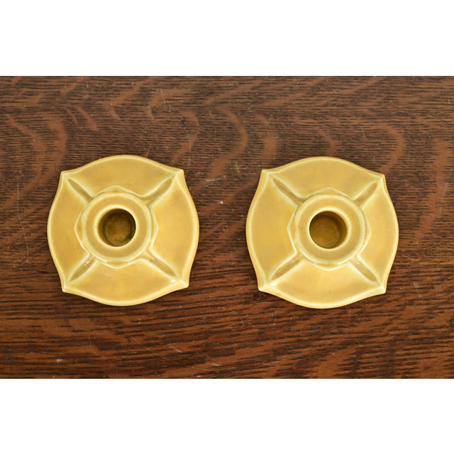 1920s Rookwood Pottery Arts & Crafts Glazed Ceramic Candlesticks, 1922 For Sale - Image 5 of 11