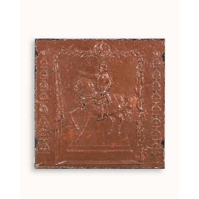 Metal Antique Napoleon on Horseback Cast Iron Fireback with Brown Enamel Finish For Sale - Image 7 of 7