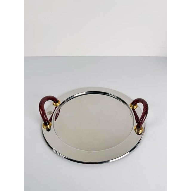 Vintage Italian Round Tray with Violet Murano Glass Handles, 1980s For Sale - Image 12 of 17