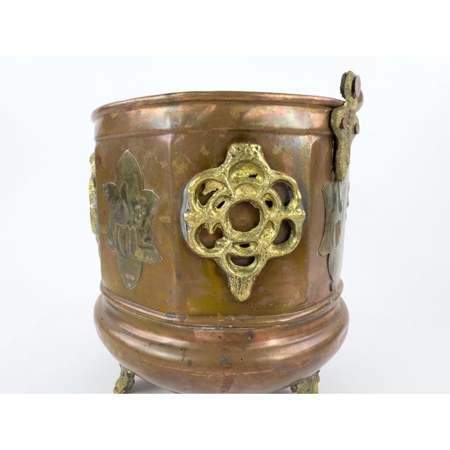 Metal Antique French-Style Copper and Brass Jardiniere Planter With Gothic Mounts, C. 1900 For Sale - Image 7 of 18