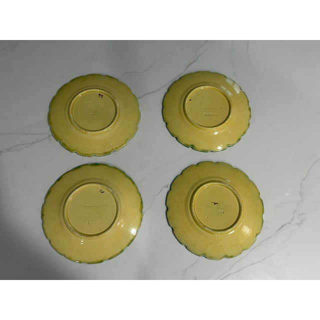 French Set of 4 Antique Sarreguemines French Majolica Grape Leaf Plates - C. 1890 For Sale - Image 3 of 12