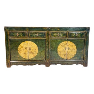 Hand-Painted Asian Cabinet With Circular Medallions & Drawers, 20th Century For Sale