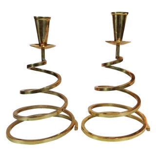Brass Coil Candlesticks - Pair For Sale