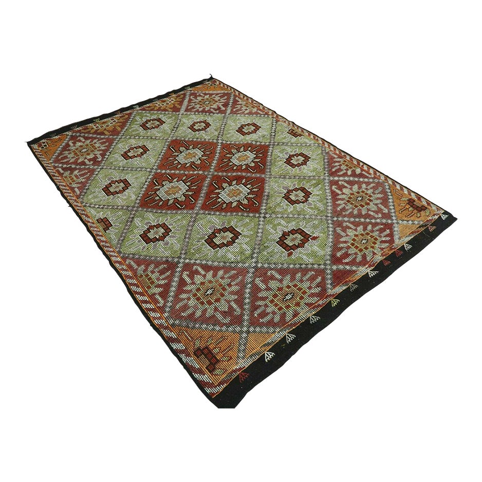 Vintage Turkish Embroidered Kilim Rug - 79