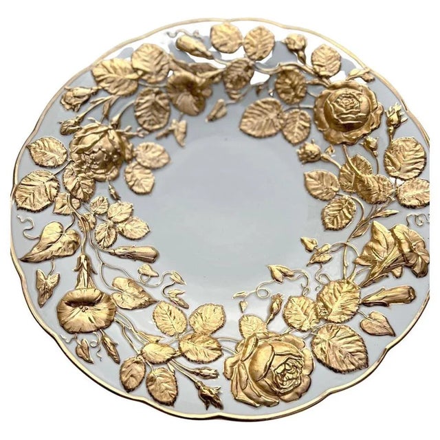 German White and Gold Gilted Porcelain Plate from Meissen, 1950s For Sale - Image 11 of 12