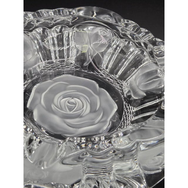 Vintage Clear Glass Rose Etched Vanity Trinket Dish- Scalloped Edges For Sale - Image 9 of 18