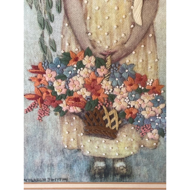 VTG Textile Fiber Art Floral Good Housekeeping Cover Hand Sewn Crewel Needlepoint For Sale - Image 4 of 12