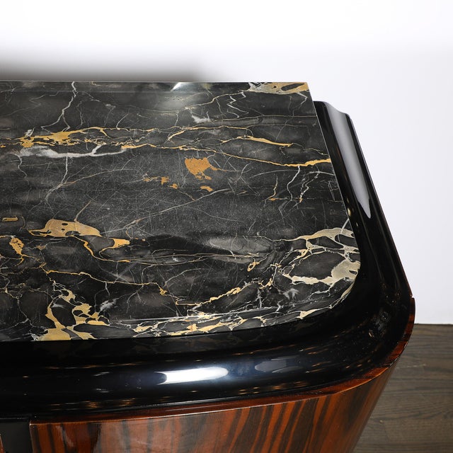 Art Deco Rosewood, Walnut & Black-Lacquer Bar Cabinet W/ Porto Marble Top For Sale - Image 4 of 16
