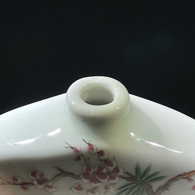 Vintage Famille Rose Porcelain Snuff Bottle – Crane & Plum Blossom Motif, Qianlong Mark For Sale In Los Angeles - Image 6 of 8