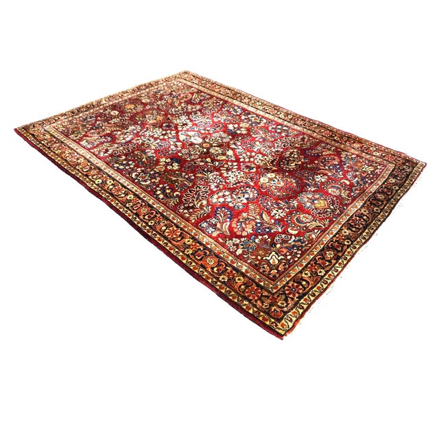 Persian Antique Persian Sarouk Wool 4x6 Red, Orange & Ivory Handmade Area Rug #9902994 For Sale - Image 3 of 7