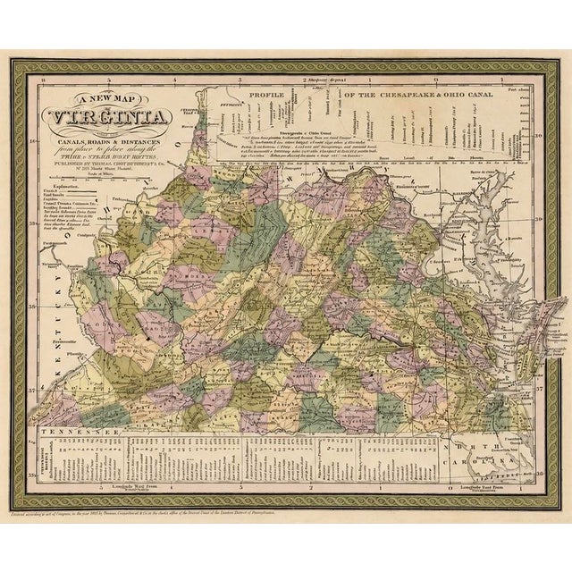 An attractive and historically important map of Virginia published by Thomas Cowperthwait in Philadelphia in 1851. Issued...