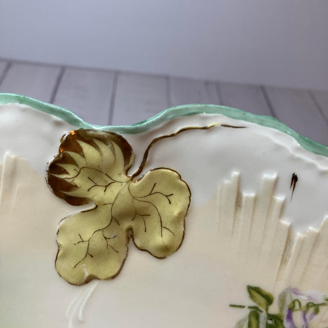 Ceramic Antique Brc Voltaire Germany (Rosenthal) Green Floral Scalloped Master Bowl For Sale - Image 7 of 12