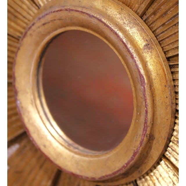Italian Vintage Italian Carved Giltwood Sunburst Mirror With Two-Tier Rays For Sale - Image 3 of 8