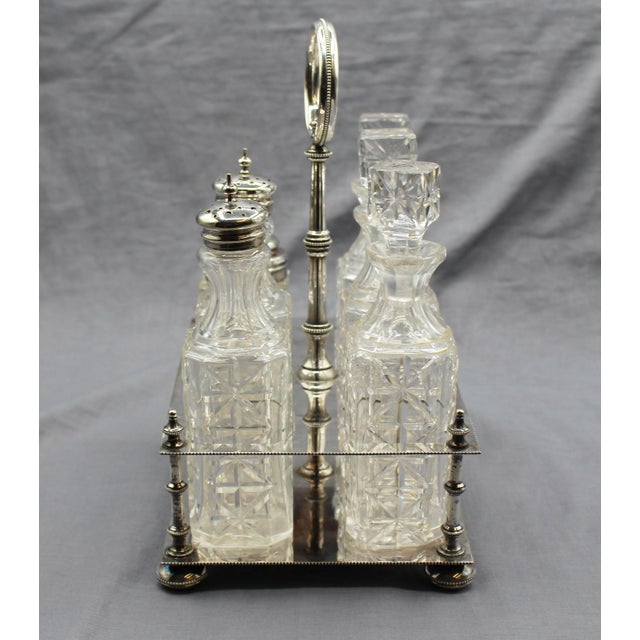 English Circa 1880 English Silver Plate & Cut Glass Cruet Set For Sale - Image 3 of 14
