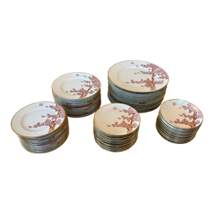 Vintage 72 Piece Dinnerware Set Featuring Hand-Painted Gilded Cherry Blossoms by Soko China