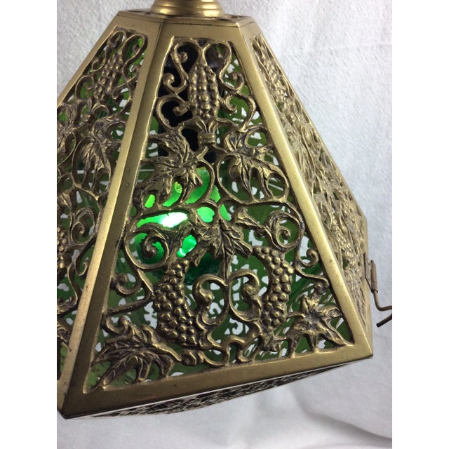 Hollywood Regency Octagonal Brass Filigree Hanging Lamp on Brass Link Chains For Sale In Raleigh - Image 6 of 12