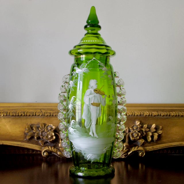 Mary Gregory Victorian Emerald Green Glass Lidded Jar – Ribbed Optic With Applied Rigaree Decoration, 1890s For Sale - Image 9 of 9