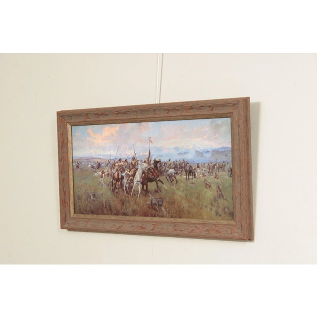 American Late 20th Century Charles M. Russell 'Lewis & Clark Meeting Indians at Ross' Embellished Print, Custom Framed For Sale - Image 3 of 13