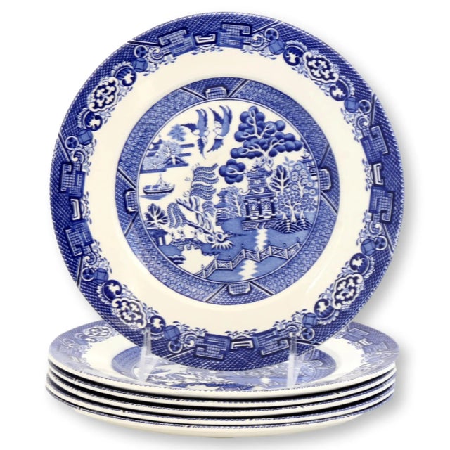 English Willow Luncheon Plates, S/6 For Sale - Image 4 of 4