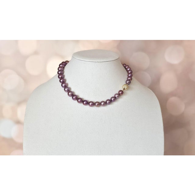 Purple Genuine Edison Freshwater Pearl Necklace With 14k Gold Clasp For Sale - Image 8 of 12